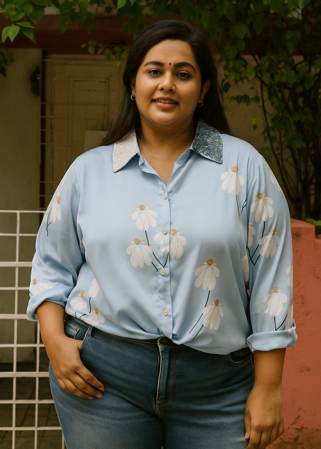 Hand-Painted Half Daisy Shirt
