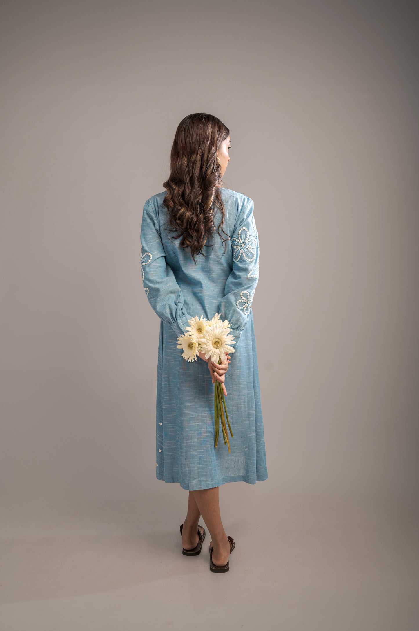 Floral Rays embroidered Midi Dress