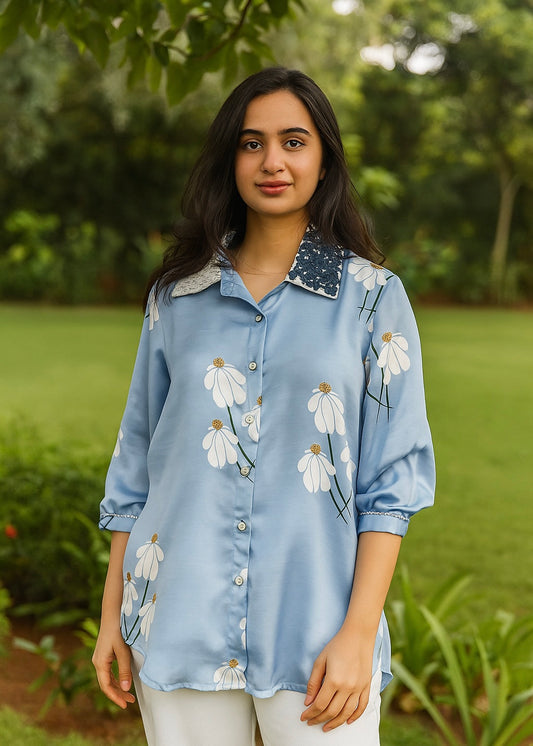 Hand-Painted Half Daisy Shirt