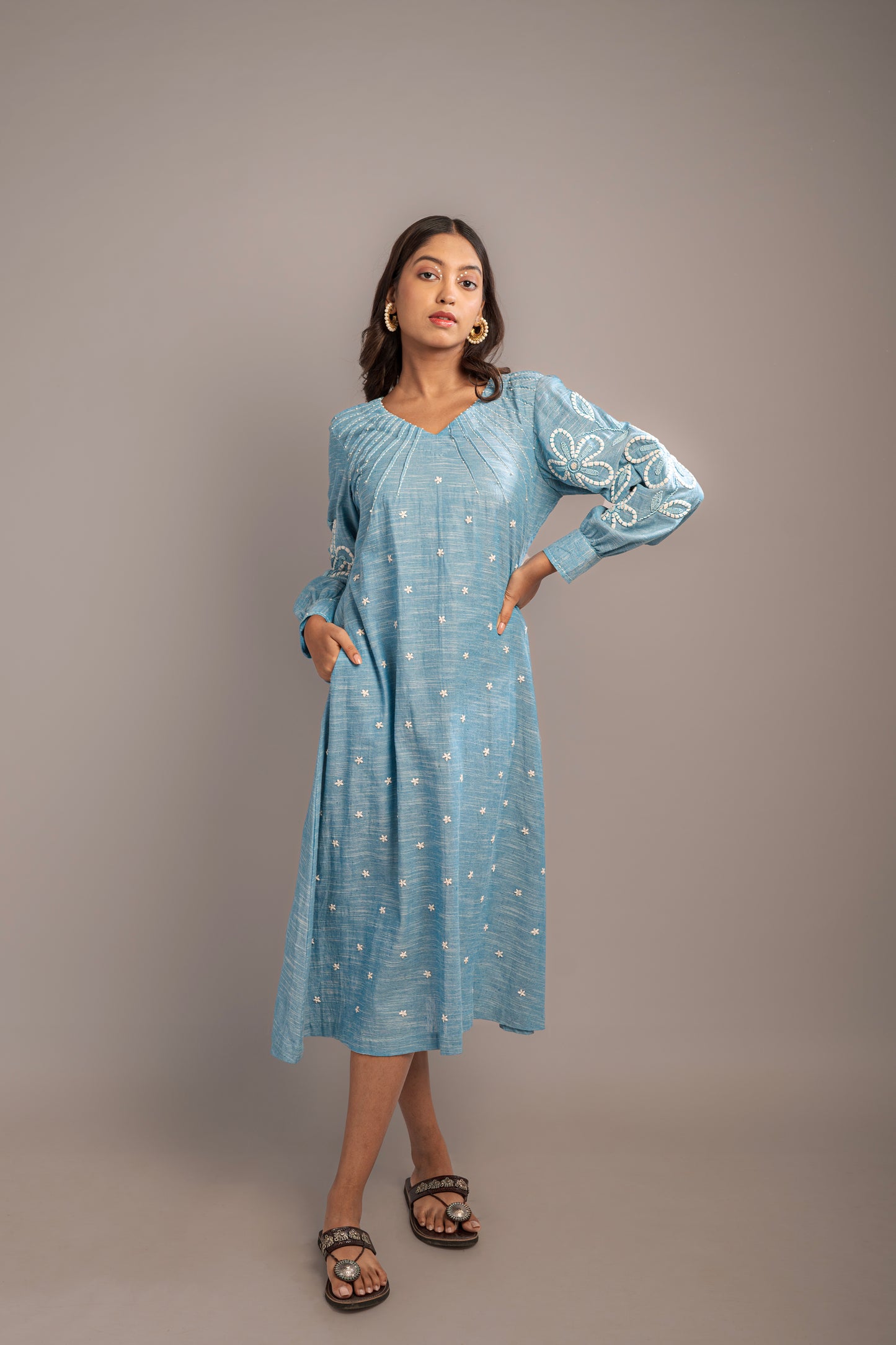 Floral Rays embroidered Midi Dress
