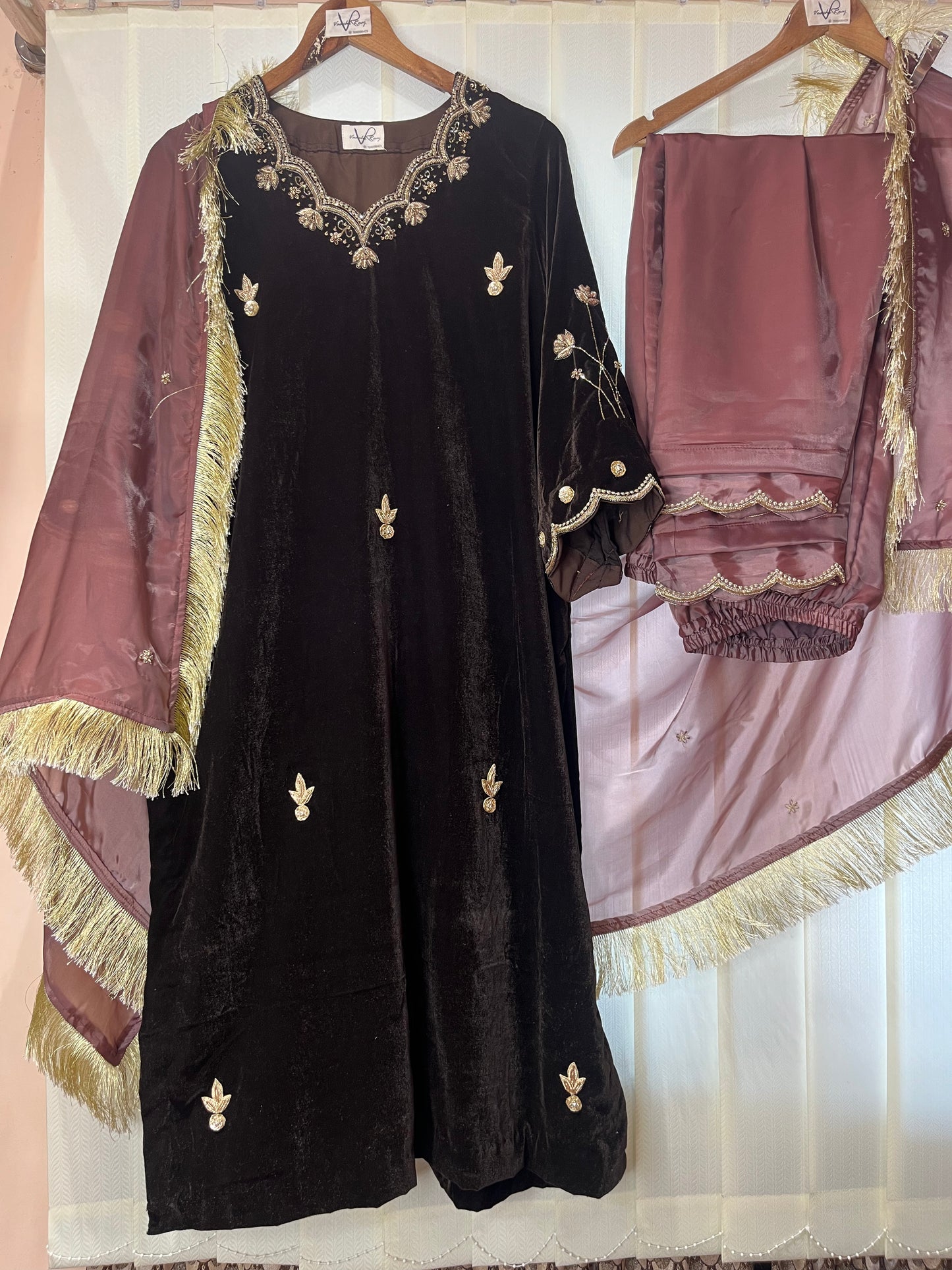 Velvet Hand Embroidered kurta set